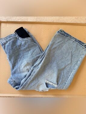 Maternity Light Blue Wide Leg Jeans — Casual Distressed Style